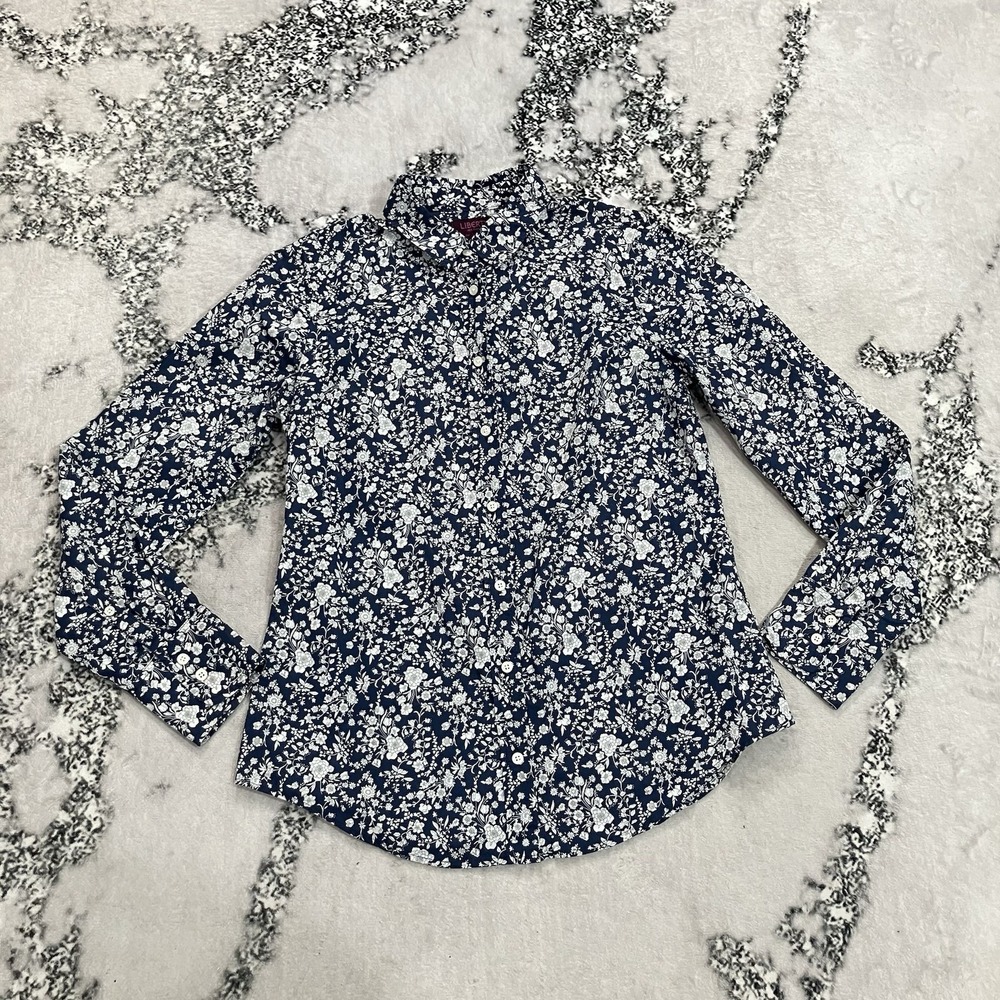 J.Crew Liberty Art Fabrics Floral Button Front Cotton Shirt Blue White Size 4